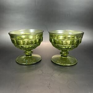 Vintage Indiana Colony Avocado Green Sherbet Glasses Set of 2 Mid-century